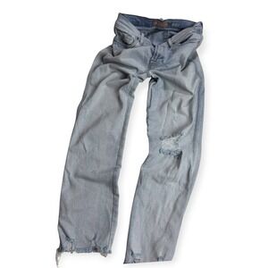 7 For All Mankind Luxe Vintage Edie Straight Leg Distressed Jeans Light Wash 29